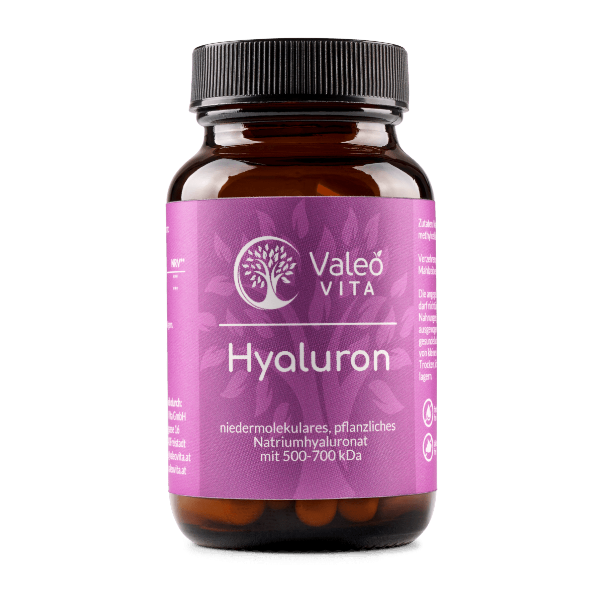 Valeo Vita Hyaluron Kapseln - vegan, 500 mg Hyaluronsäure aus Mais fermentiert, optimale Molekülmasse 500-700 kDa